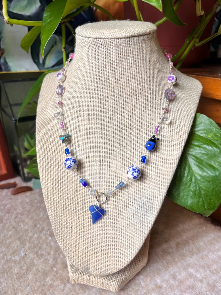 Bisexual Pride Beaded Charm Necklace