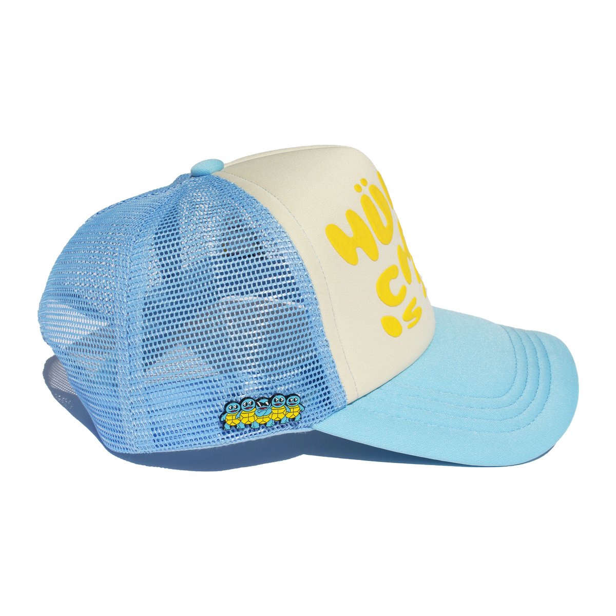 Image of Hüntz Chop is Sus Blue Yellow Trucker Hat