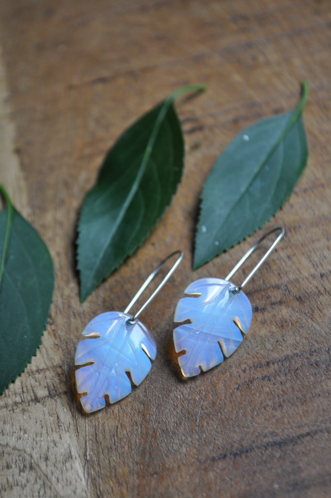 Image of Carved Monstera Leaf Dangles in Opalite
