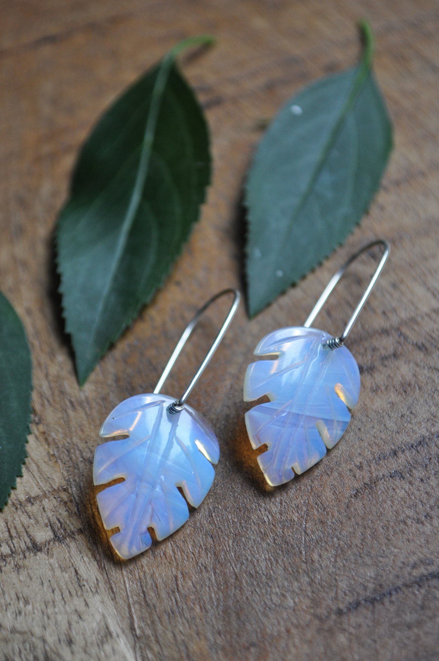 Image of Carved Monstera Leaf Dangles in Opalite