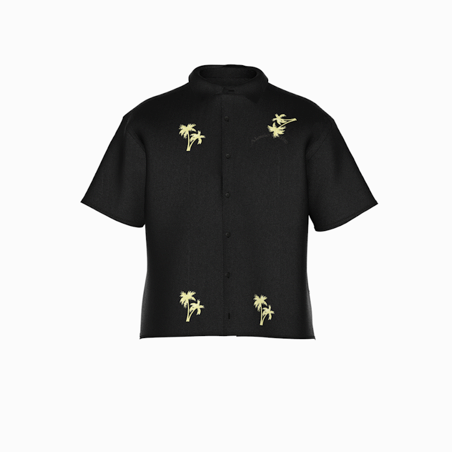Image 5 of linen palm shirt - black