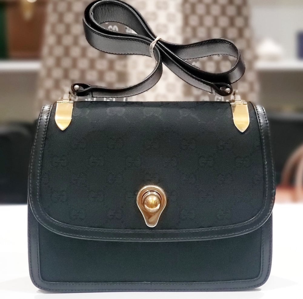 Image of Vtg. Gucci Black Monogram Soft Canvas Shoulder Bag 