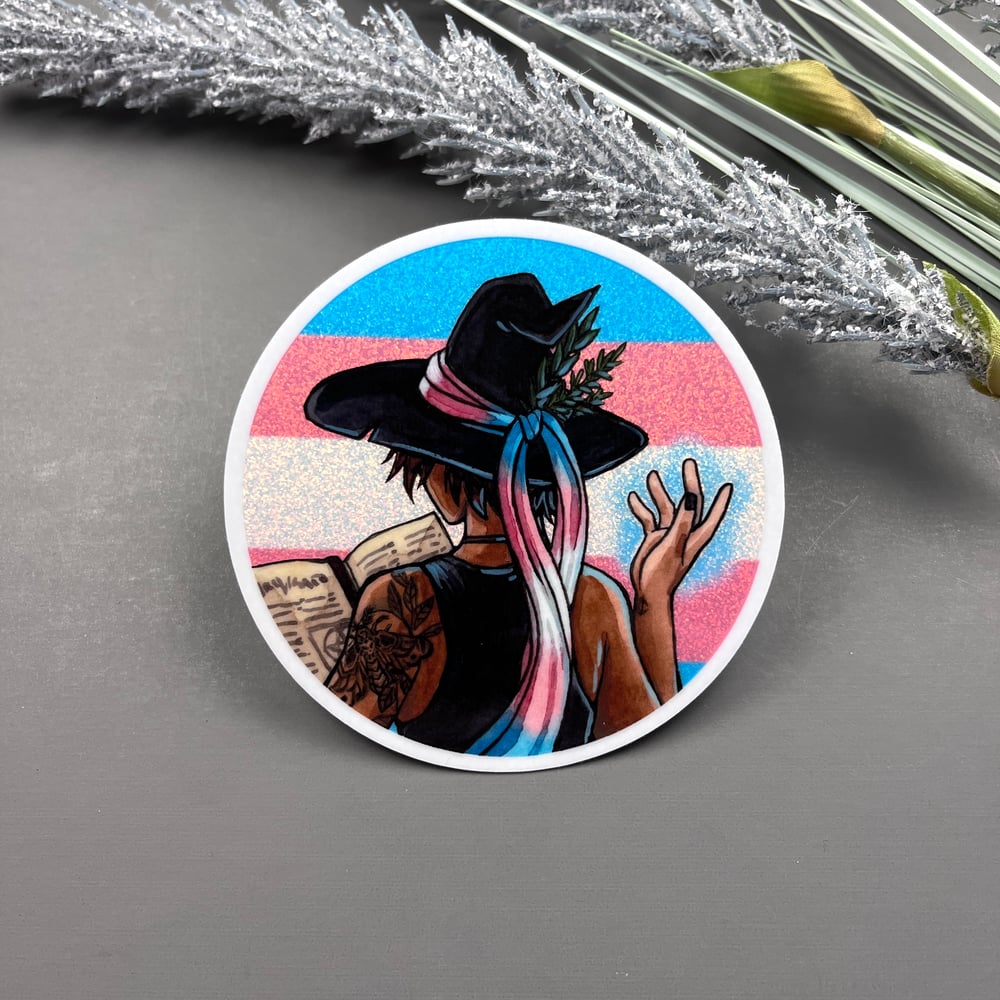 Trans Witch Glitter Vinyl Sticker