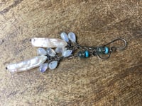 Image 2 of Moonstone, Pearl, Turquoise and Aquamarine earrings / n31