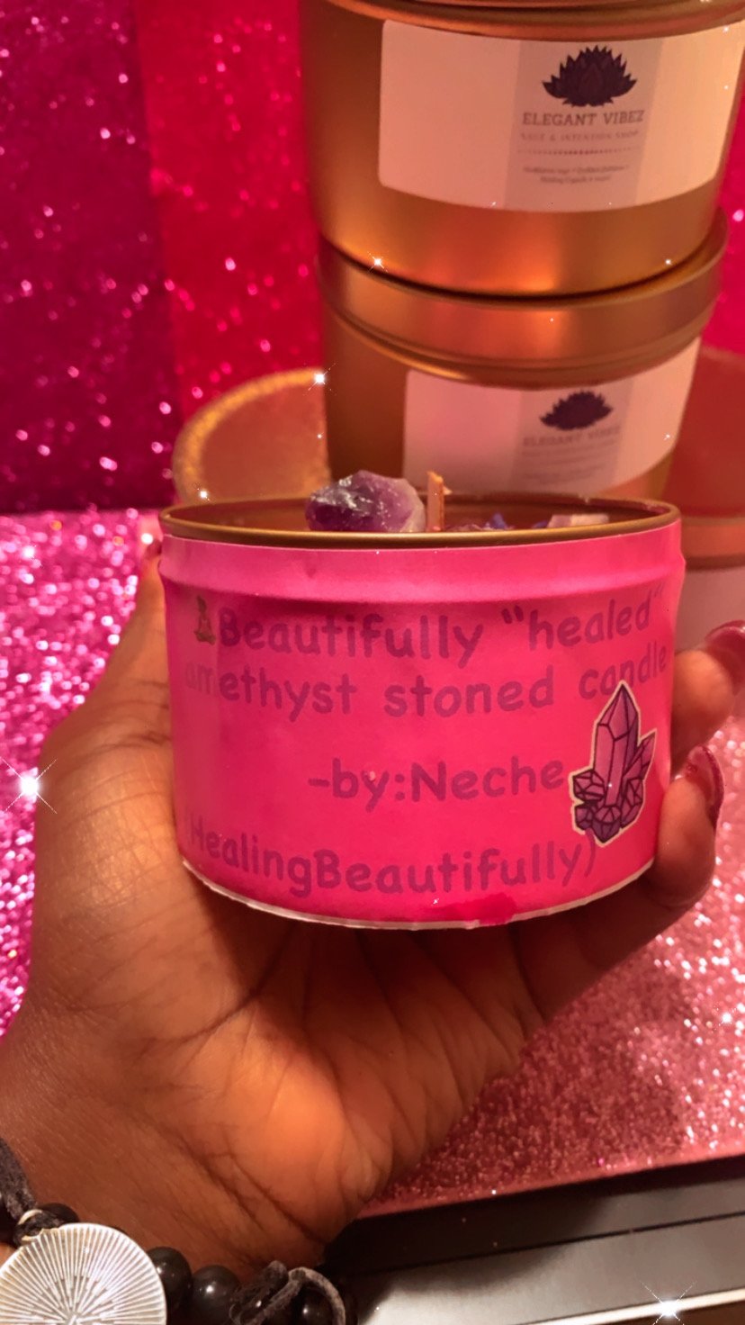 Image of ElegantVibez Signature candle!  Beautifully Healed “Enchanted” Amethyst Candles (Low in stock)