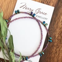 Image 1 of Peacock Blue and Purple Beaded Boho Hippie Glass Seed Bead Choker Necklace 