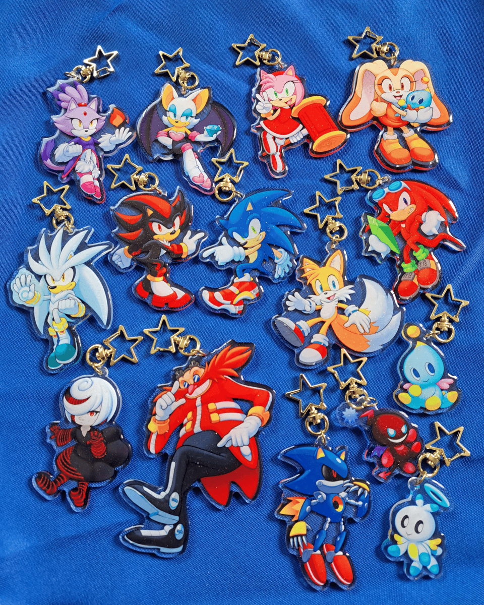 Sonic the Hedgehog Shadow, Knuckles, Tails, Amy, Rouge, Silver, Blaze  Acrylic Charms / Keychain 