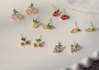 Image 3 of cherry EAR STUDS 樱桃锆石水果耳钉