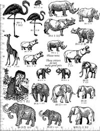 Image 1 of Elephant/Rhinoceros/Flamingo/Giraffe Rubber Stamps P89