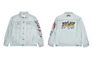 Image of Cross Colours - Oversize Denim Graffiti Jacket - Ice Blue Vintage