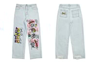 Image 1 of Cross Colours - Oversize Denim Graffiti Jean - Ice Blue Vintage (15% off)