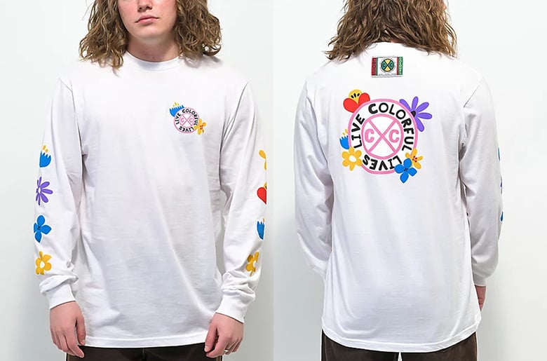 Image of Cross Colours - Live Colorful Lives White Long Sleeve T-Shirt