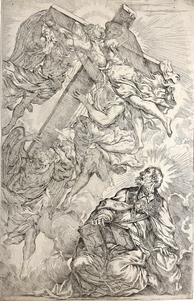 Image of An unusually large 16th century Italian etching of The Vision of St. Peter after Jacopo Tintoretto