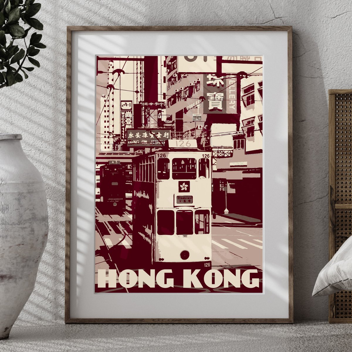 Image of Vintage poster Hong Kong - Tramway - Ding Ding - Purple - Fine Art Print