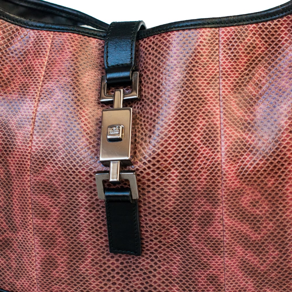 Image of Gucci Jackie Red Snakeskin Shoulder Bag