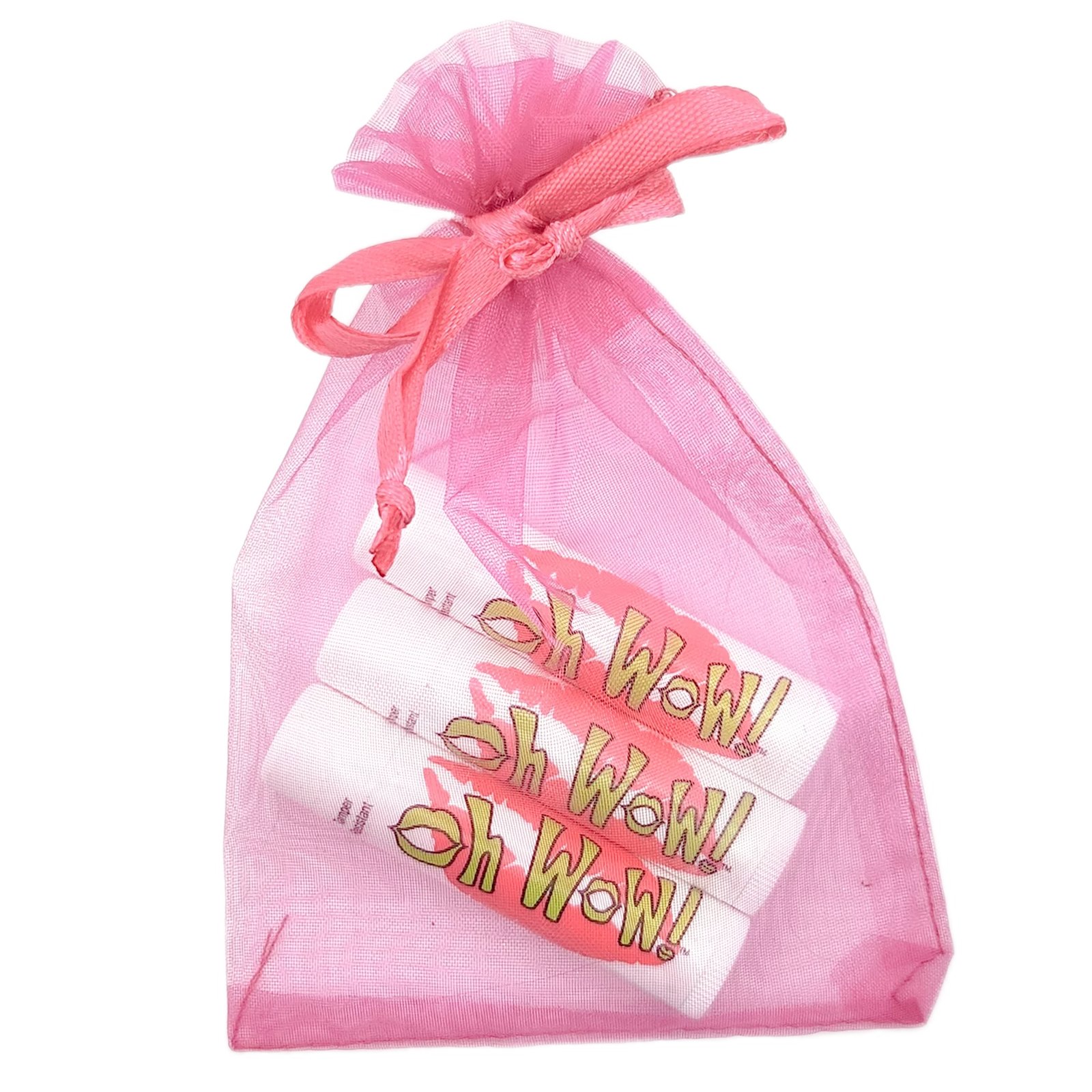 Organza bag with three Oh WoW!® lip balm tubes inside