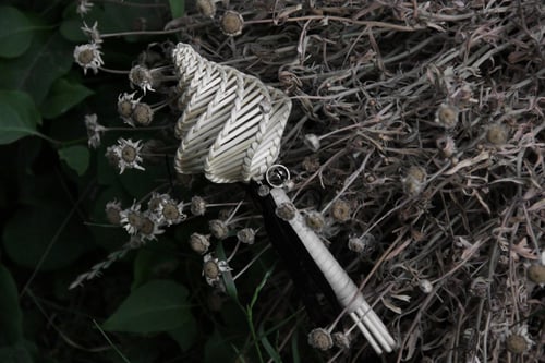 Image of CREPITACULA. PROTECTION ARTEFACT, FOLK RATTLE  ↟ wicker + customisable silver medallion