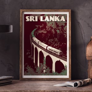 Image of Vintage Poster Sri Lanka - Nine Arch Bridge - Tropical green - Fine Art Print