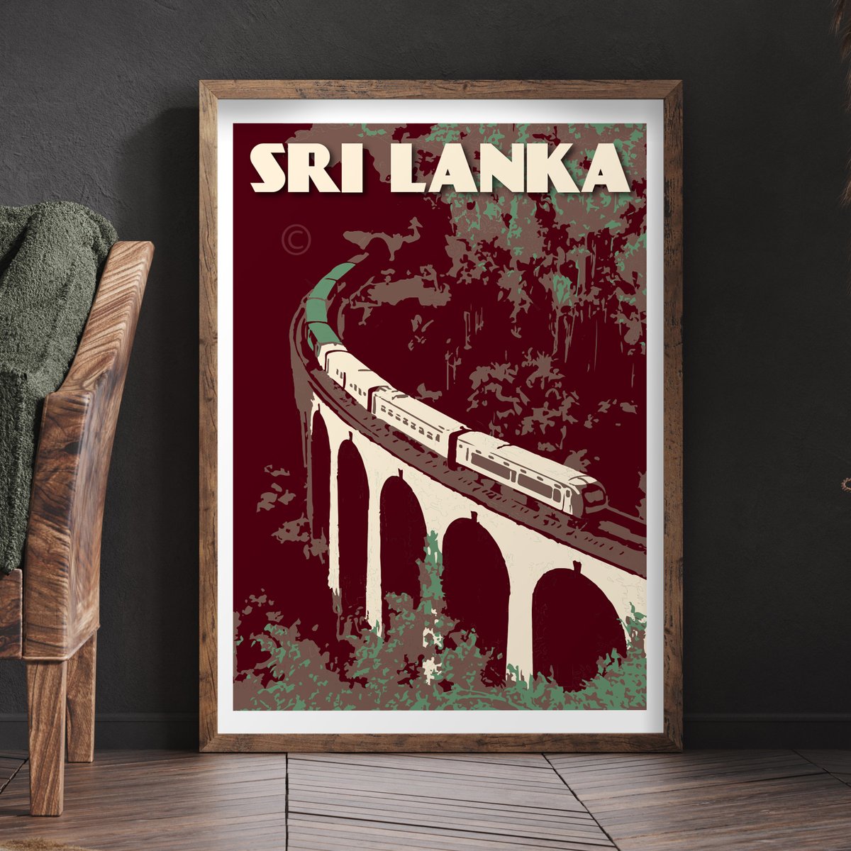 Image of Vintage Poster Sri Lanka - Nine Arch Bridge - Tropical green - Fine Art Print