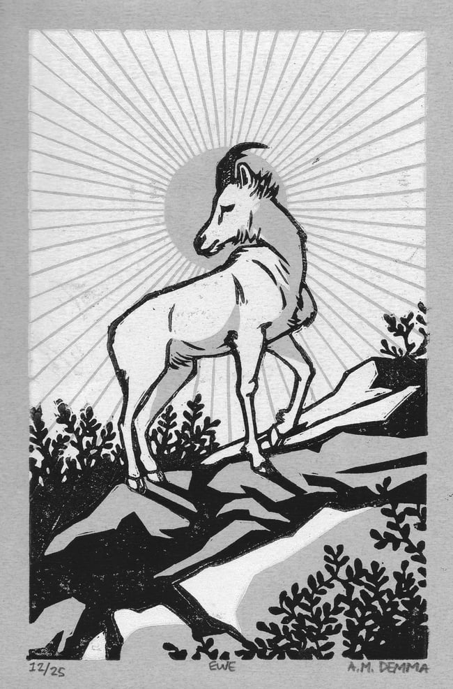 Handmade Lino Print // Ewe