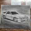Mk3 Toyota Supra Front 11x14 Inches Graphite Pencil & Charcoal With Black Frame & Free Ship 