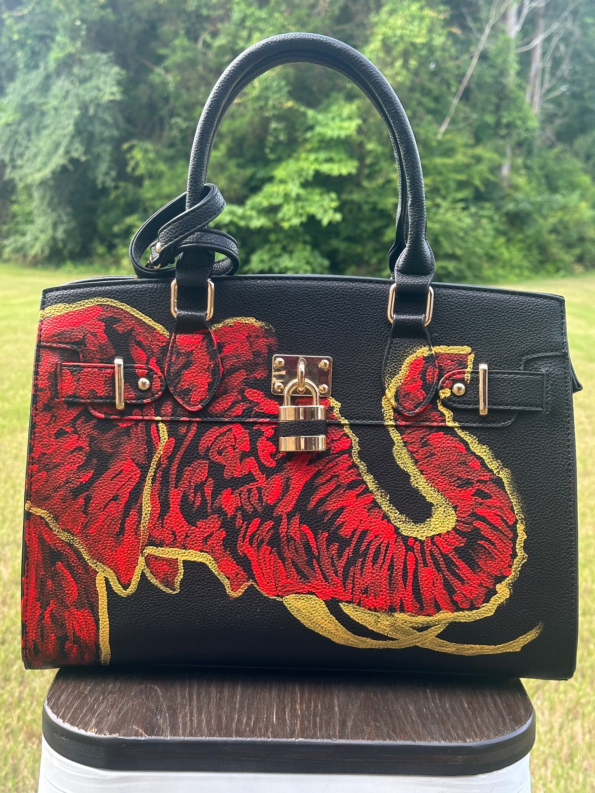 BLACK RED ELEPHANT PURSE