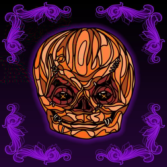 Stained Glass Pumpkin Killer Enamel 60mm Pin