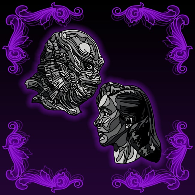 Stained Glass The Black Lagoon Enamel 50mm Pins Double Pack