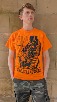 Image 4 of Anubis Unisex Neon Orange Techwear T-Shirt