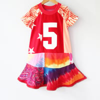 Image 3 of tiedye red paisley mix stars five 5 5th fifth bday party birthday courtneycourtney upcycled dress