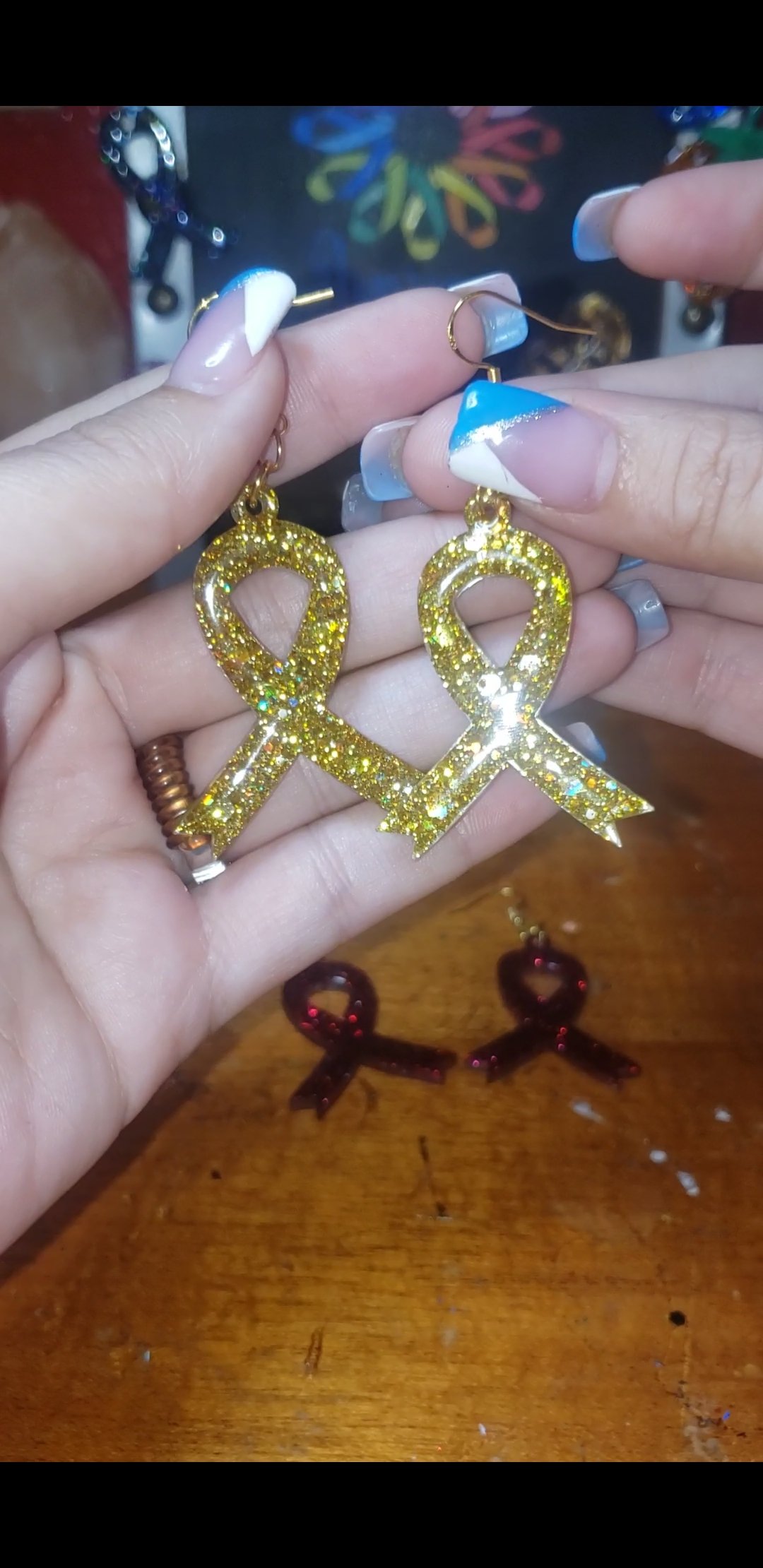 Image of Awareness Ribbon Dangel Earrings 