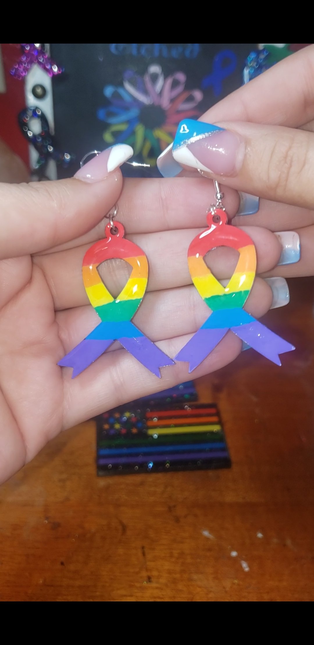 Image of Awareness Ribbon Dangel Earrings 