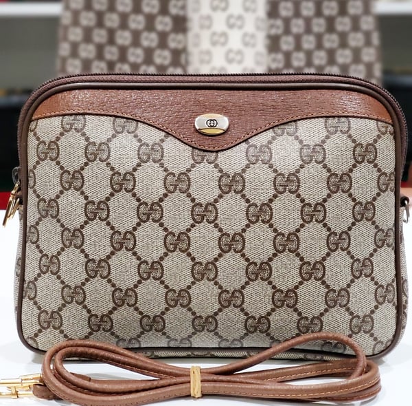 Image of Vtg. Gucci Brown Monogram Crossbody Bag..
