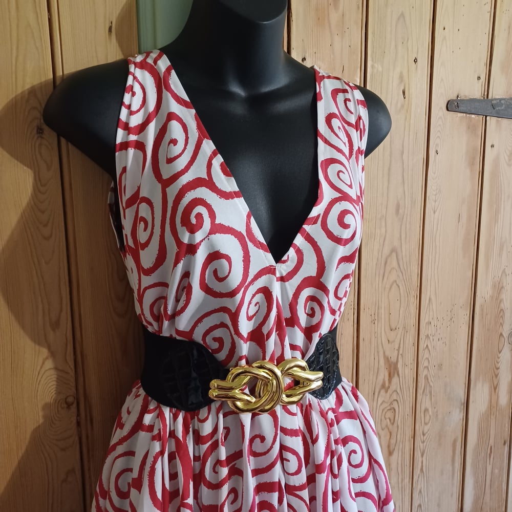 Image of Zero Waste Drape Dress- Pink and White Swirl