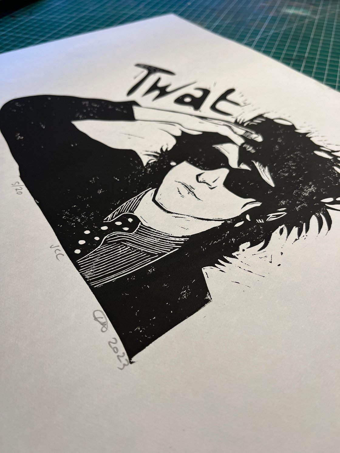 Image of John Cooper Clarke. T**t. Hand Made. Original A3 linocut print. Limited and Signed. Art.