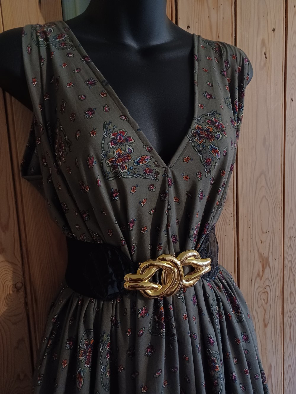 Image of Zero Waste Drape Dress- Vintage Green Floral