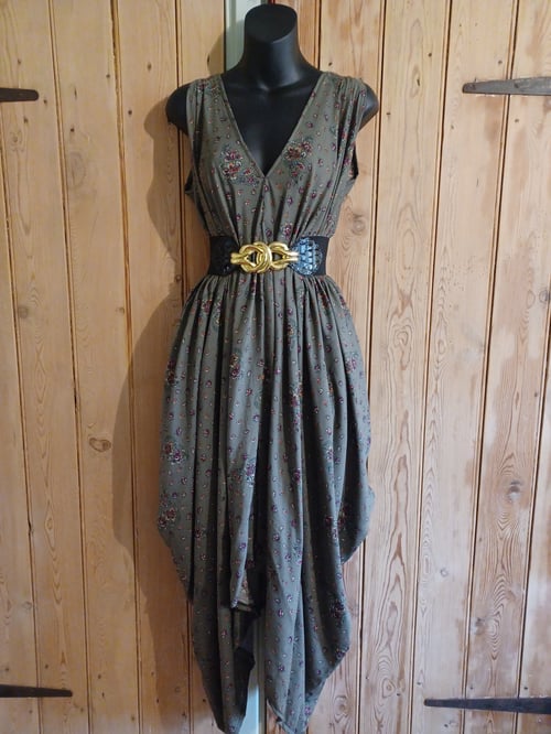 Image of Zero Waste Drape Dress- Vintage Green Floral