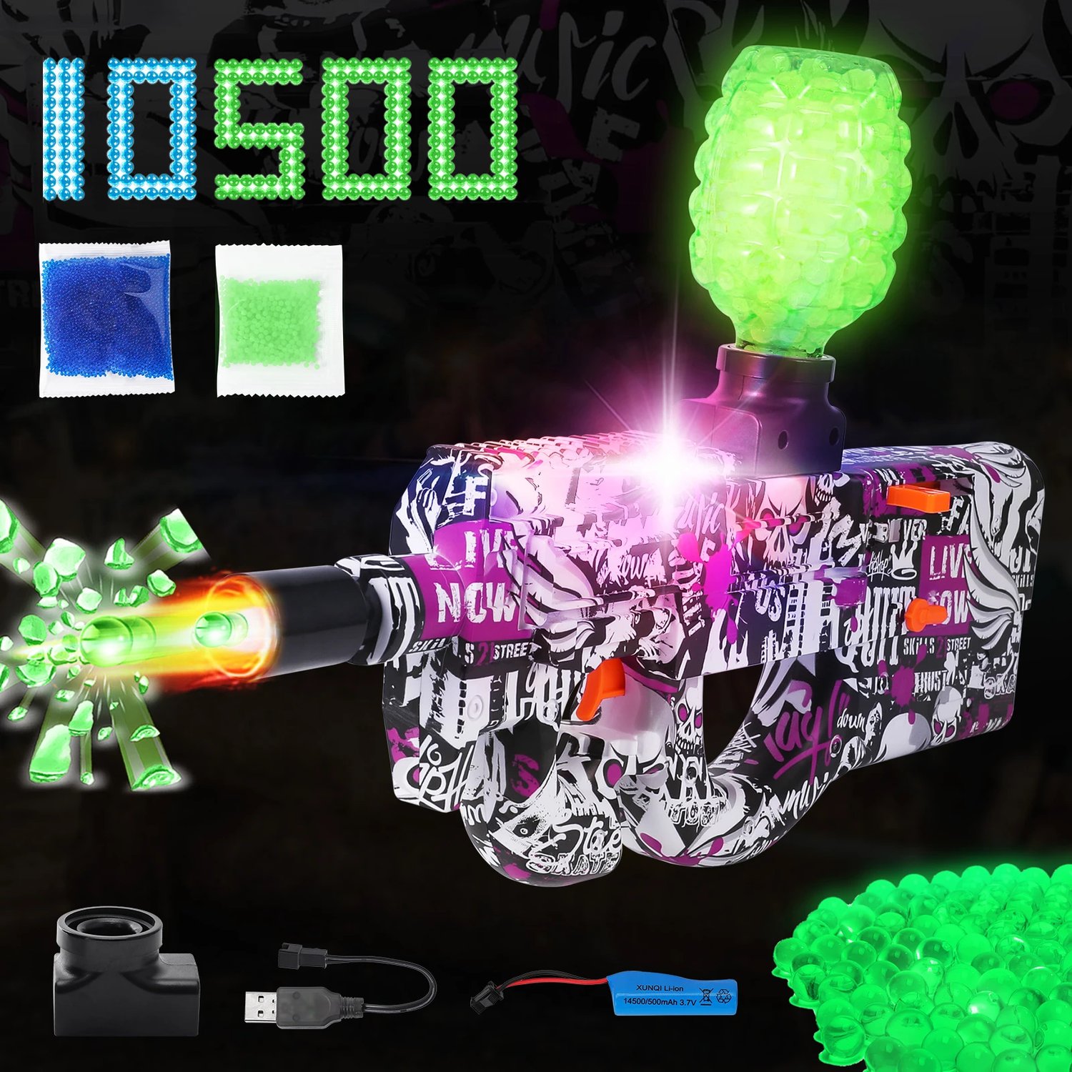 Image of Led Glow in the dark Gel blaster, Splattergun, Electric Water Sprayer Gelball Blaster with Battery