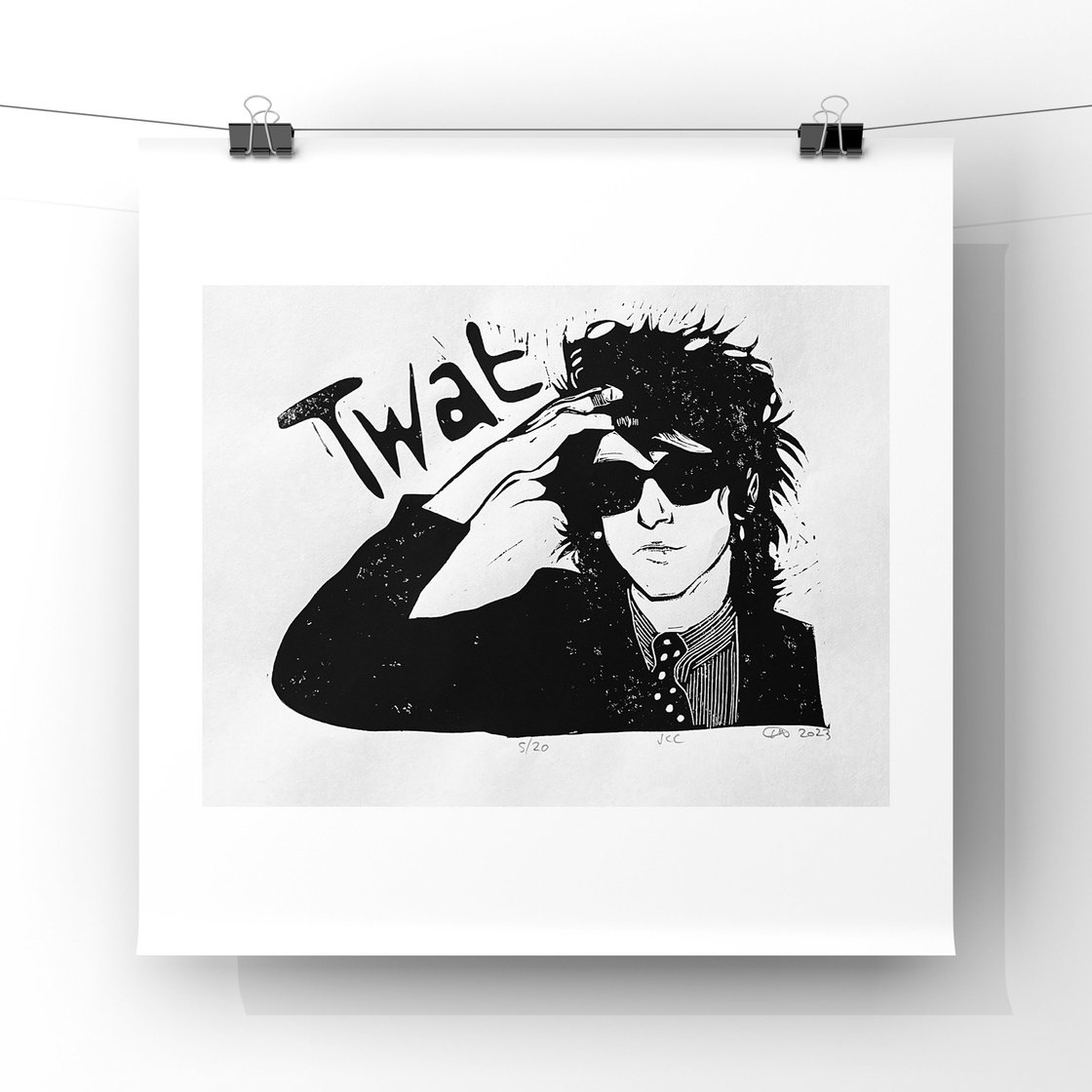 Image of John Cooper Clarke. T**t. Hand Made. Original A3 linocut print. Limited and Signed. Art.