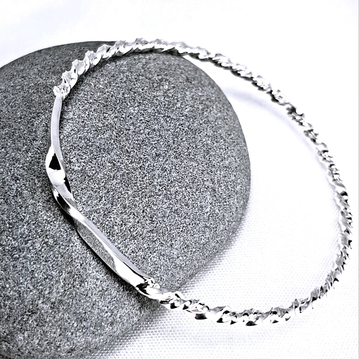 Image of Chunky Sterling Silver Bangle, Silver Twist Bangle, Recycled Silver, Sustainable Jewellery UK