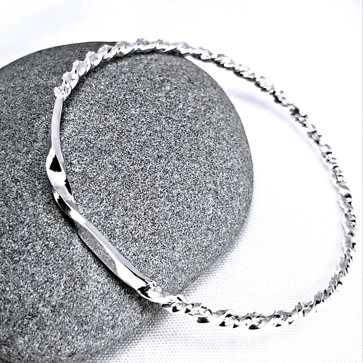 Image of Sterling Silver Twisted Bangle, Solid Silver Bracelet, Sustainable Jewellery, UK Hallmark