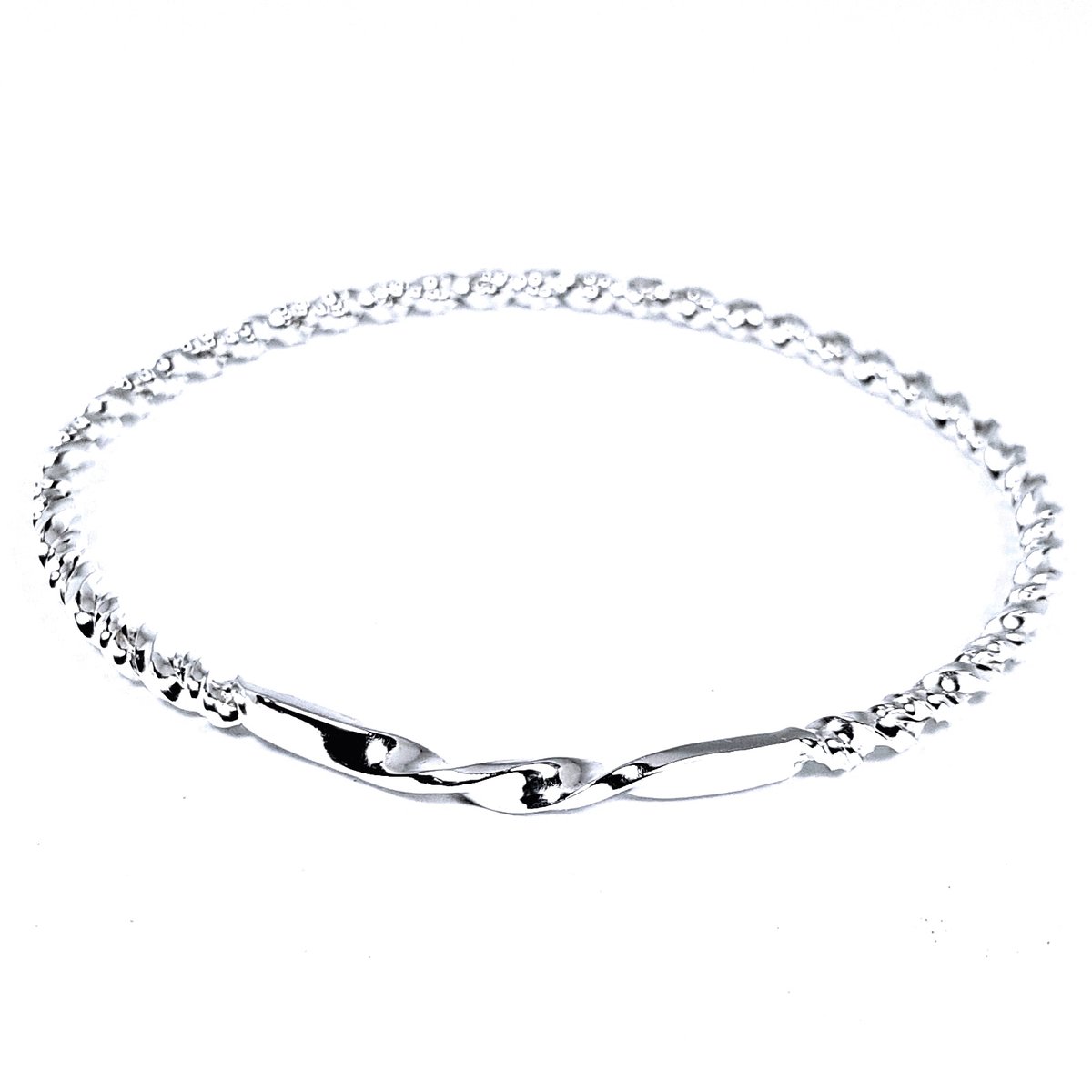 Image of Sterling Silver Twisted Bangle, Solid Silver Bracelet, Sustainable Jewellery, UK Hallmark