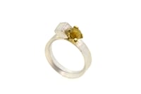Image 1 of A contemporary ring featuring rose cut yellow diamond in a 18ct gold claw setting with silver cube
