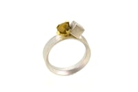 Image 3 of A contemporary ring featuring rose cut yellow diamond in a 18ct gold claw setting with silver cube