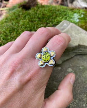 Image of Yellow Ladybug Flower Ring - Size 6 3/4