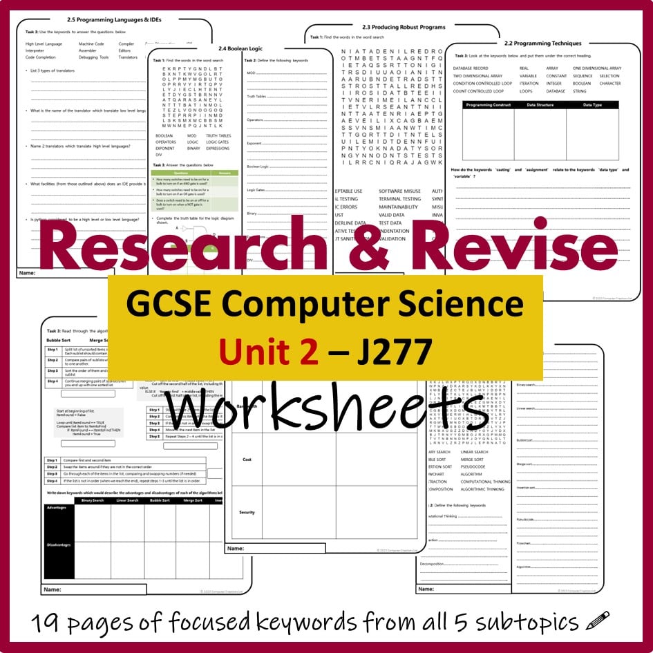 OCR GCSE Computer Science (9-1) Unit 2- Research & Revise Work Book ...