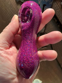 Image 2 of 5" Purple Haze Glitter Glass Pipe Freezable Hand Pipe