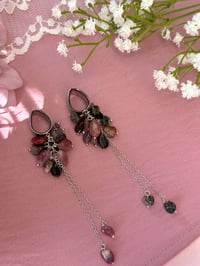 Image 2 of Watermelon Tourmaline Cluster Dangles (Silver)