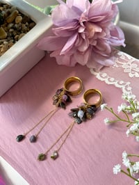 Image 2 of Watermelon Tourmaline Cluster Dangles (Gold)