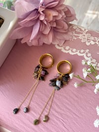 Image 1 of Watermelon Tourmaline Cluster Dangles (Gold)
